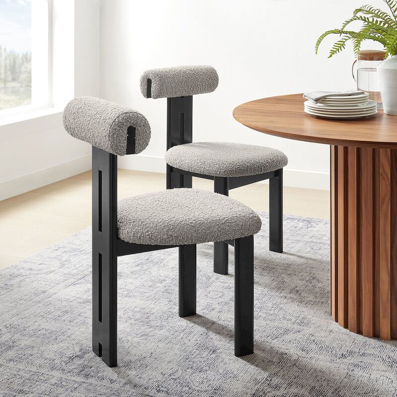 Modway Torian Upholstered Boucle Dining Chairs Set of 2 in Walnut Black - 3-Legged Farmhouse Kitchen Chairs - Mid-Century Modern Armless Accent Chairs - Comfortable Side Chairs with Wood Legs image number 8
