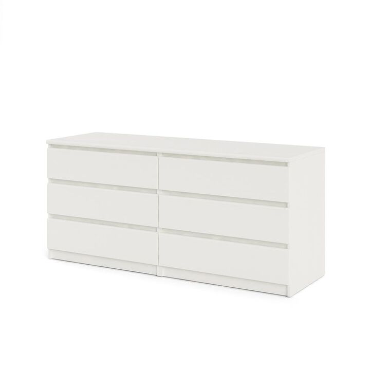 FurniFact Stylish 6 Drawer Double Dresser Featuring Elegant White Wood Grain Finish