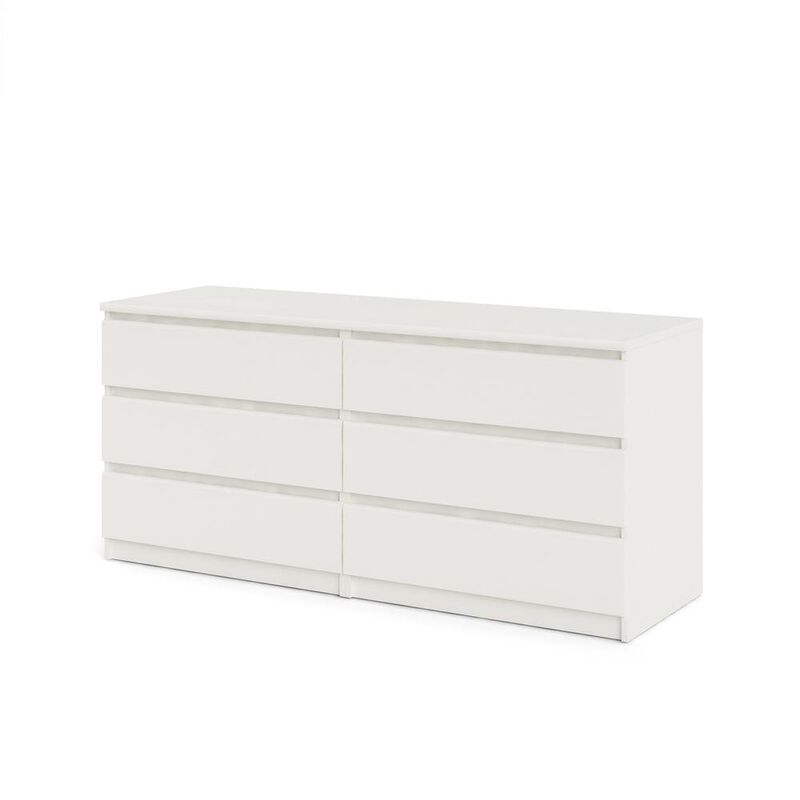FurniFact Stylish 6 Drawer Double Dresser Featuring Elegant White Wood Grain Finish