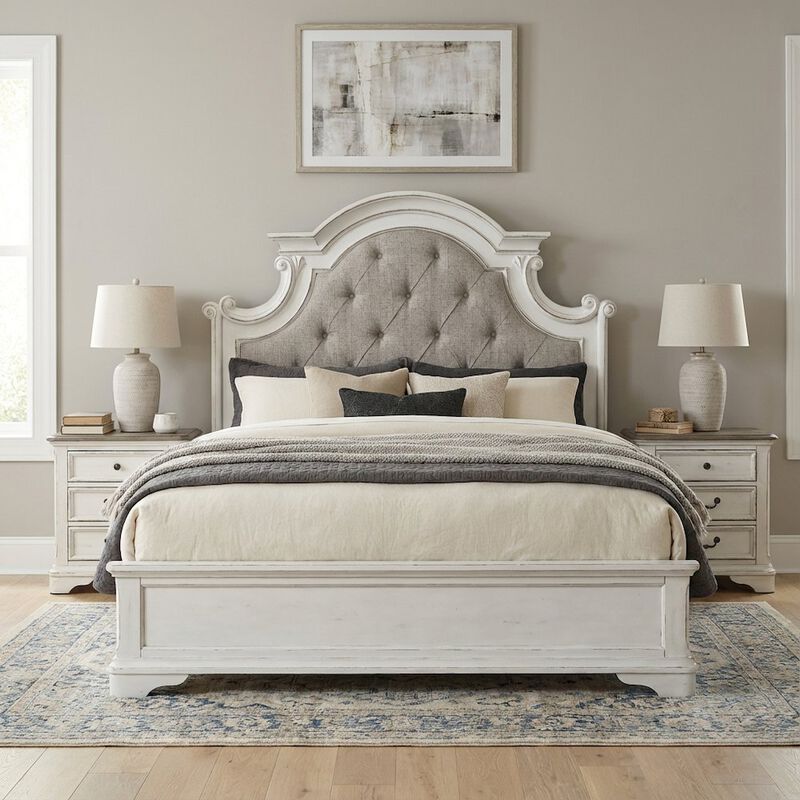 Liberty Furniture Antique White & Weathered Bark Upholstered Panel Headboard Solid Wood image number 2