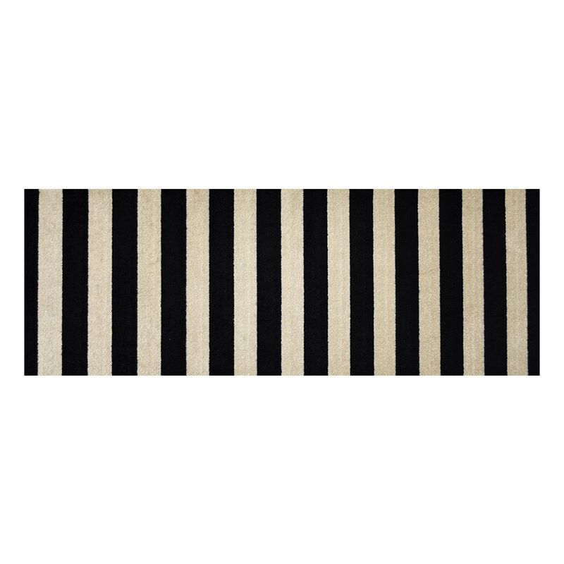 2' x 6' Black and Tan Wide Stripe Washable Runner Rug