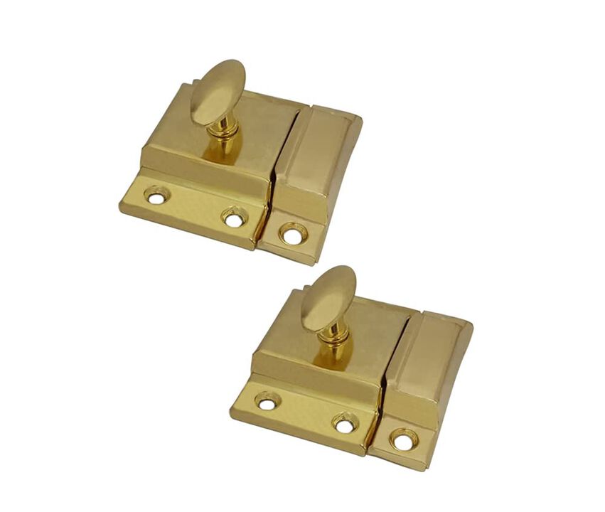 QCAA Oval Turn Cabinet Latch, for Cupboard & Other Furniture, Small, Brass Plated, Made in Taiwan, 2 Pack