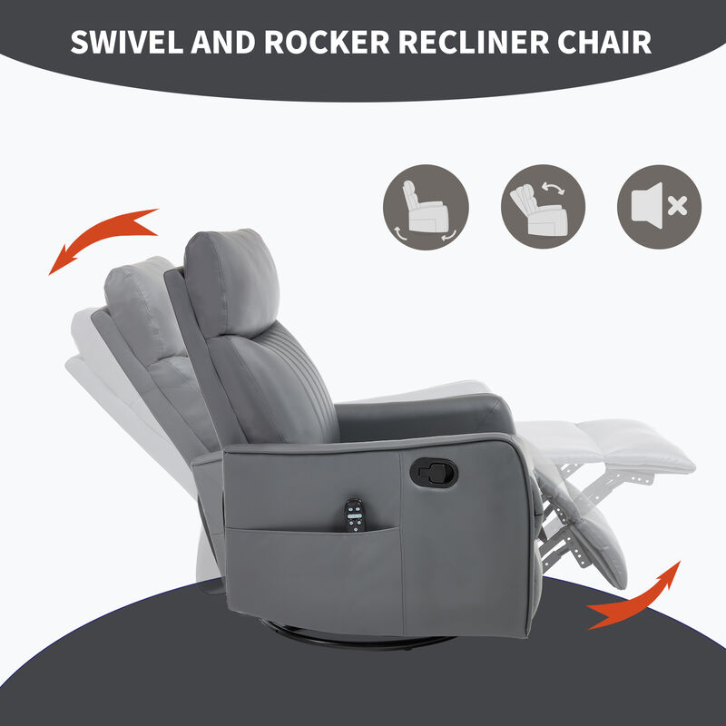 Faux Leather Manual Recliner Chair with Heat and Massage, Living Room Rocker and Swivel Chair image number 7