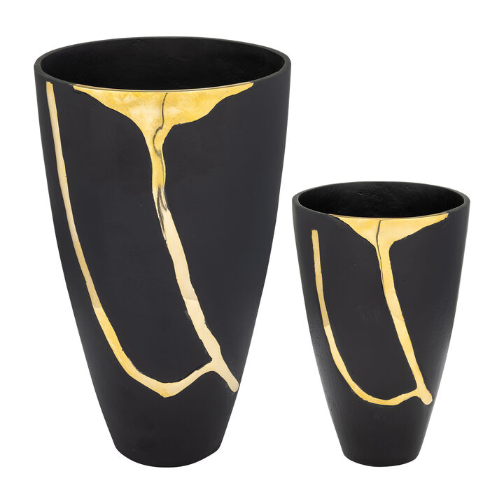 S/2 Metal Cracked Design Vases