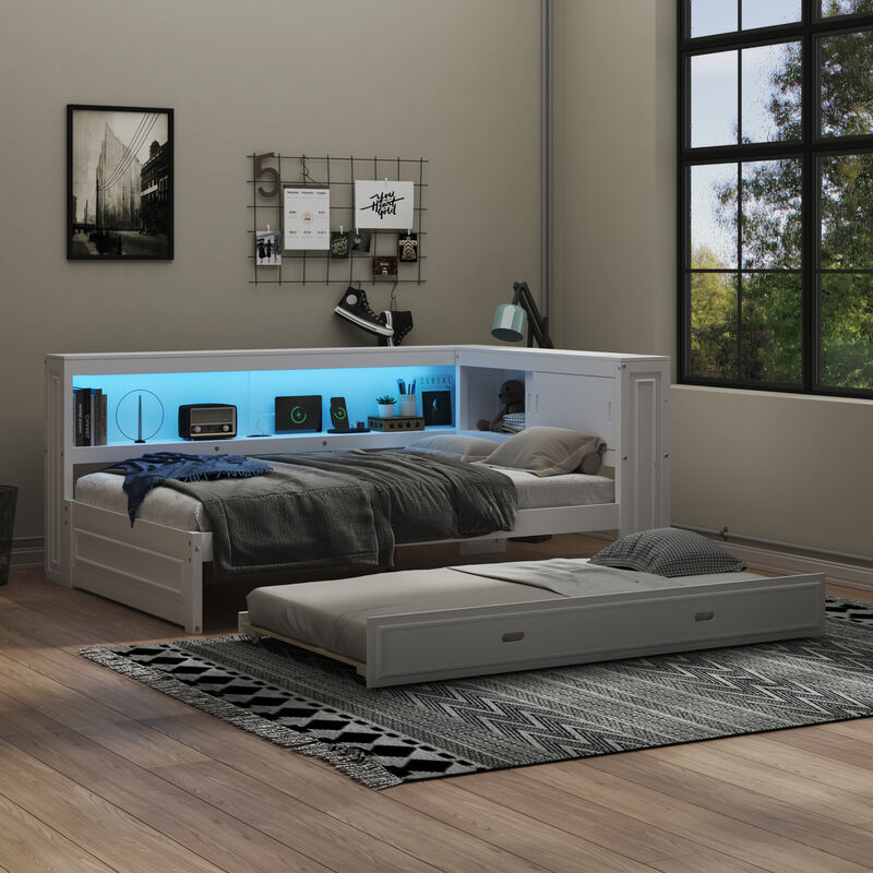 Merax Daybed Bed with Storage Shelves and Trundle