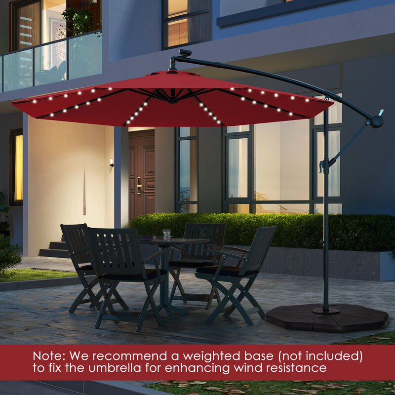 Solar-Powered LED Patio Umbrella with 40 Lights &ndash; Offset Design & Cross Base