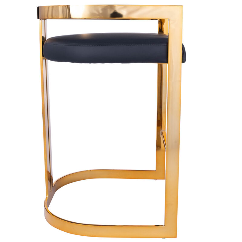 HomeRoots 28" Black And Gold Faux Leather And Iron Low Back Counter Height Bar Chair image number 2