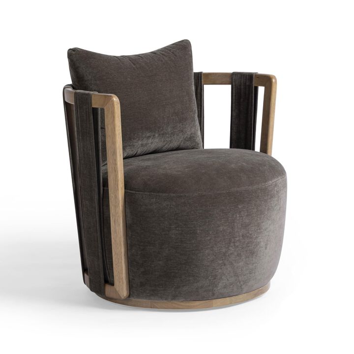 Tov Furniture Paolo Chocolate Brown Upcycled Fabric Swivel Chair