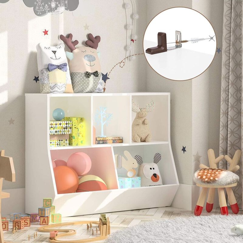 ShipItFurniture White 35.4" Kids Bookshelf - 3 Compartments with Tiltable Toy Bins image number 3