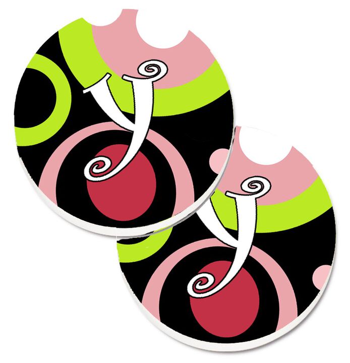 Caroline's Treasures Letter Y Monogram - Retro In black Set of 2 Cup Holder Car Coasters AM1002-YCARC, 2.56, Multicolor