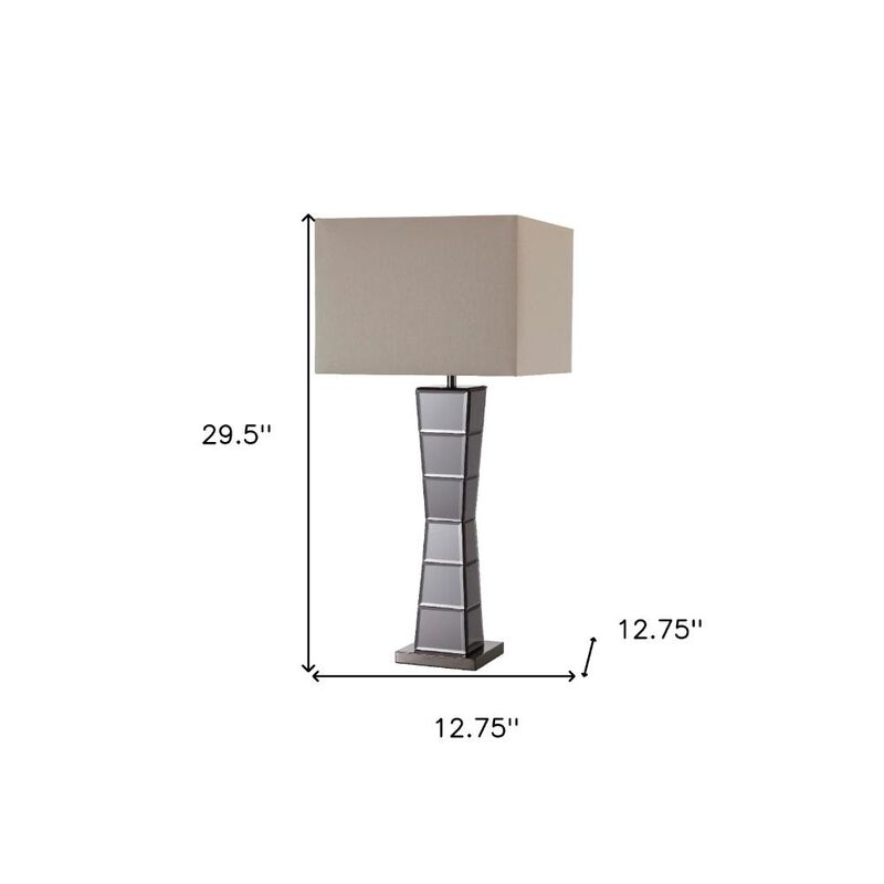 Hivvago Black Glass Tower Table Lamp with Beige Fabric Shade