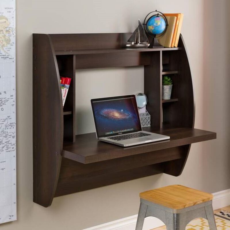 Hivvago Modern Floating Wall Mounted Home Office Computer Desk in Brown Wood Finish