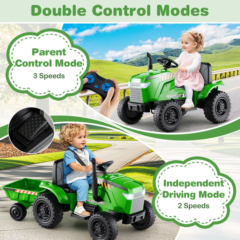 12V Electric Kids Ride-On Tractor with Trailer and 3-Gear Driving System image number 3