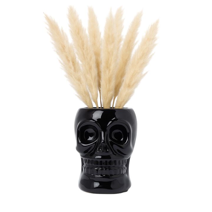 Cer, 6" Skull Vase, Black