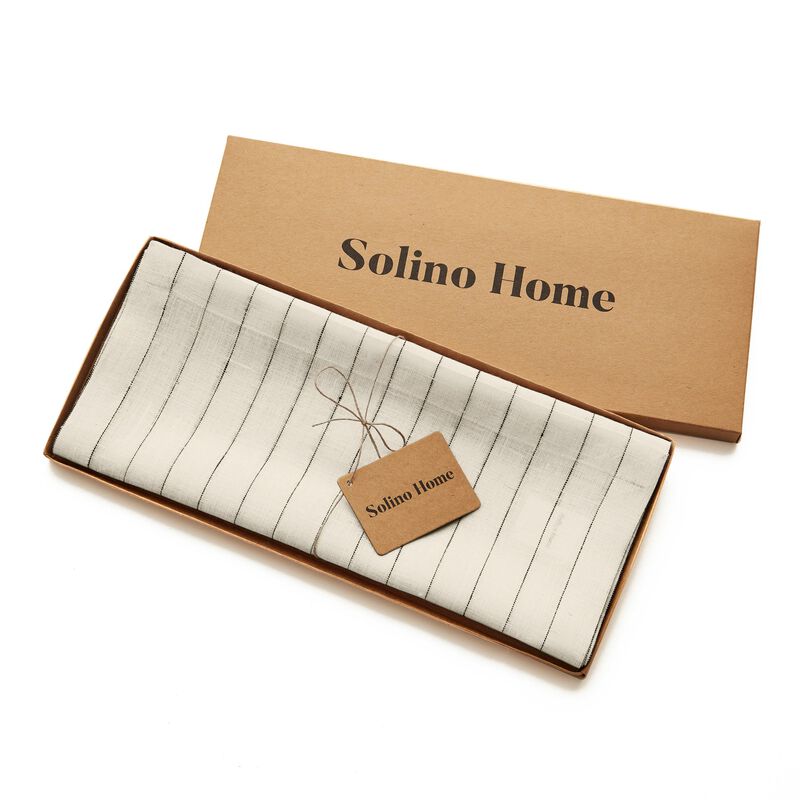 Solino Home Pinstripe 100% Linen Table Runner &ndash; Handcrafted, Machine Washable, Perfect for Holiday and Everyday Dining
