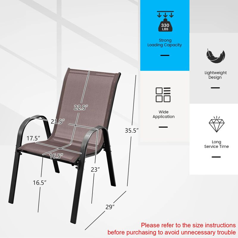 Set of 4 Stackable Patio Dining Chairs with Armrests and Breathable Fabric image number 3