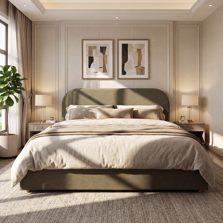 Christopher Knight Home Phineas Modern Linen Upholstered Bed Frame with Curved Headboard