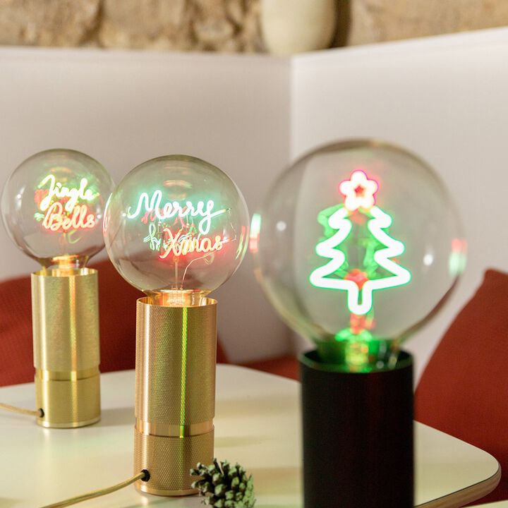 Bulb JINGLE BELLS Green/ Red with Base Table Lamp PORTABLE Rose Gold