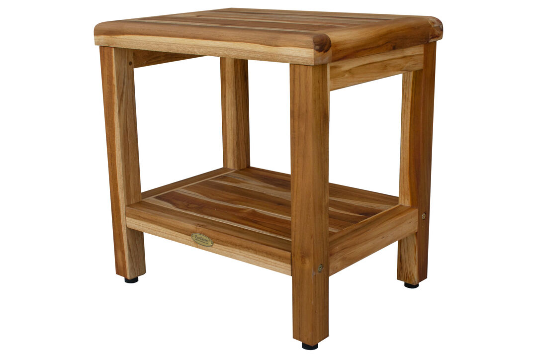 EcoDecors EarthyTeak Classic 18" Teak Shower Bench With Shelf