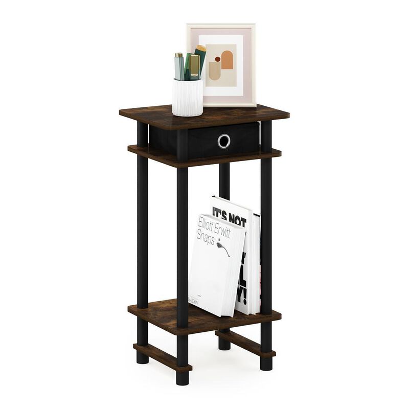 Furinno Turn-N-Tube Tall End Table with Bin, Amber Pine/Black
