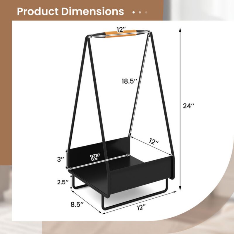 Firewood Storage Rack Heavy-duty Metal Log Holder with Handle and Square Rack image number 3