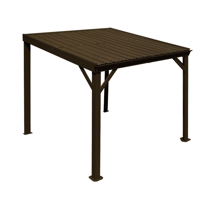 8x8FT Wall Mounted Gazebos Pergola with Built in Drainage System, Galvanized Steel Roof Hardtop Patio Shelter