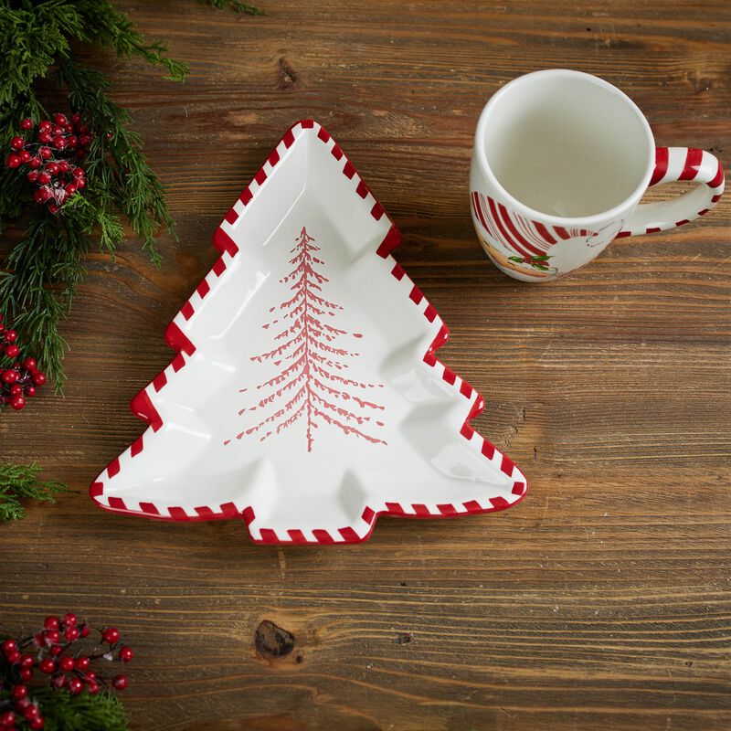 Set of 2 Ceramic Pine Tree Platters for Holiday Serving or Festive Table Displays