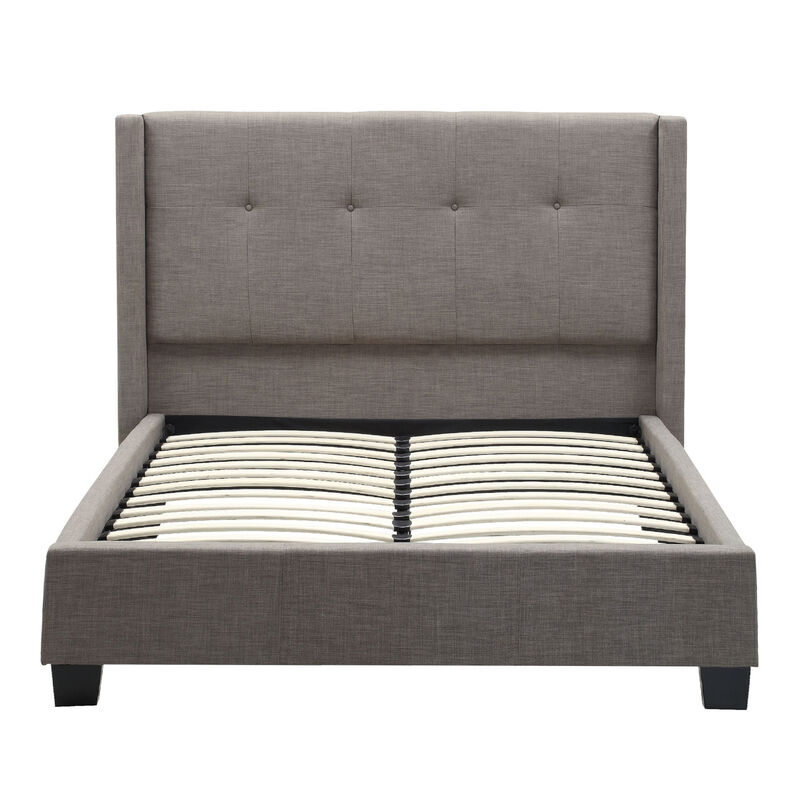 Adams Low Profile King Bed, Piped Edges, Tufted Linen, Gray