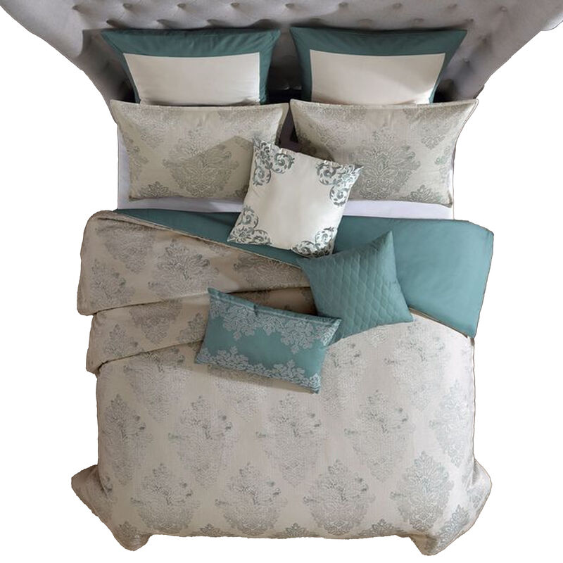 Regy 10pc King Size Comforter Set with Shams, Blue Gray Medallion