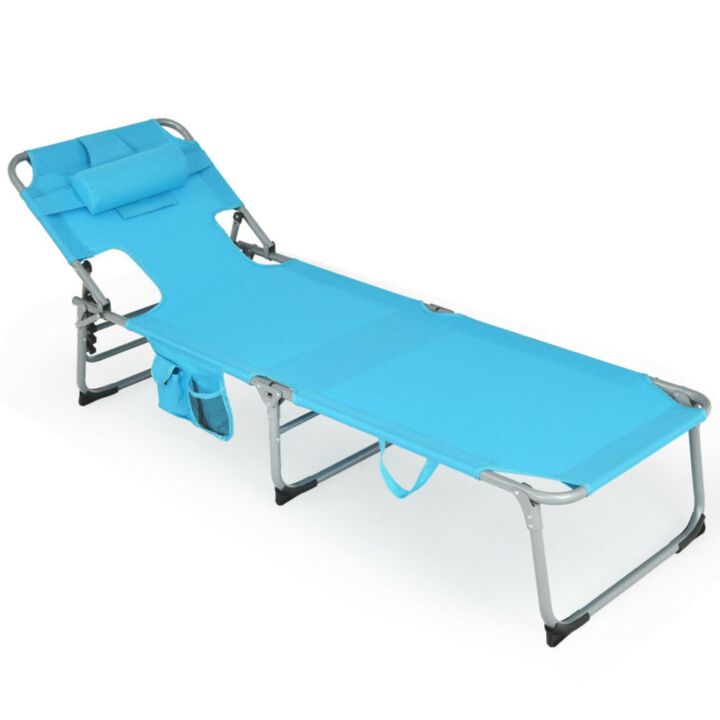 Hivvago Folding Beach Lounge Chair with Pillow for Outdoor