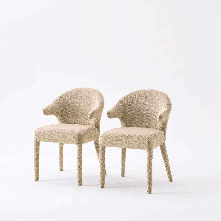 Set of 2 Boucle Dining Chairs Armchair Dining Chairs with Wraparound Back and Arms Square Dining Chairs with Metal Legs and Spring Seat