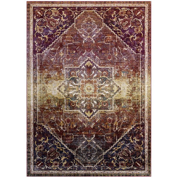 Modway Success Kaede Transitional Distressed Floral Vintage Medallion 4x6 Area Rug in Multicolored