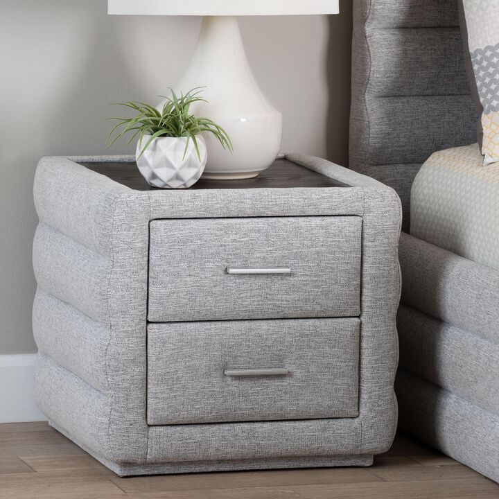 Baxton Studio Cadmus Modern Light Grey Channel Tufted Fabric 2 Drawer Nightstand