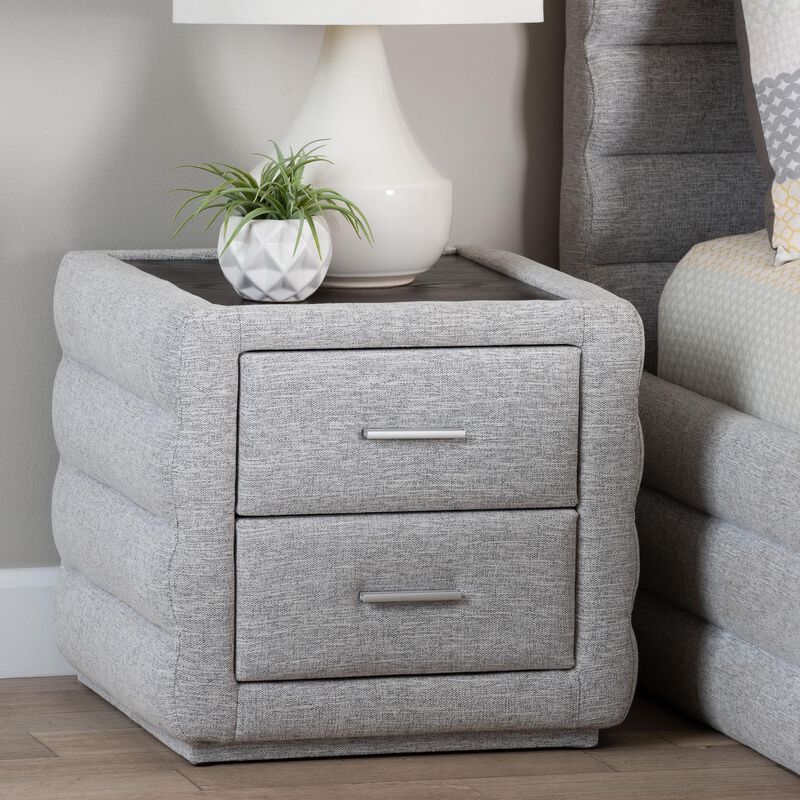 Baxton Studio Cadmus Modern Light Grey Channel Tufted Fabric 2 Drawer Nightstand