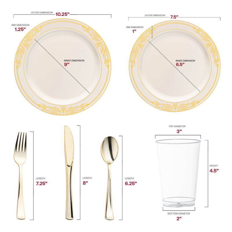 Ivory with Gold Harmony Rim Plastic Wedding Value Set (30 Sets) image number 2