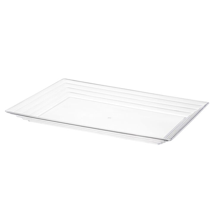 11" x 16" Clear Rectangular with Groove Rim Plastic Serving Trays (24 Trays)