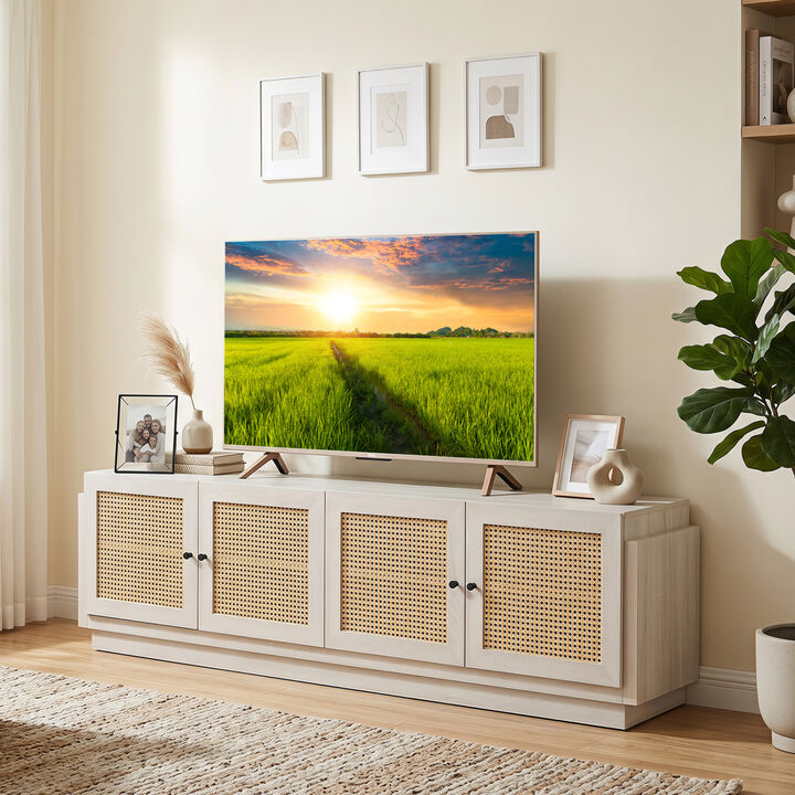 Wooden Farmhouse TV Stand with 2 Storage Cabinets for Living Room