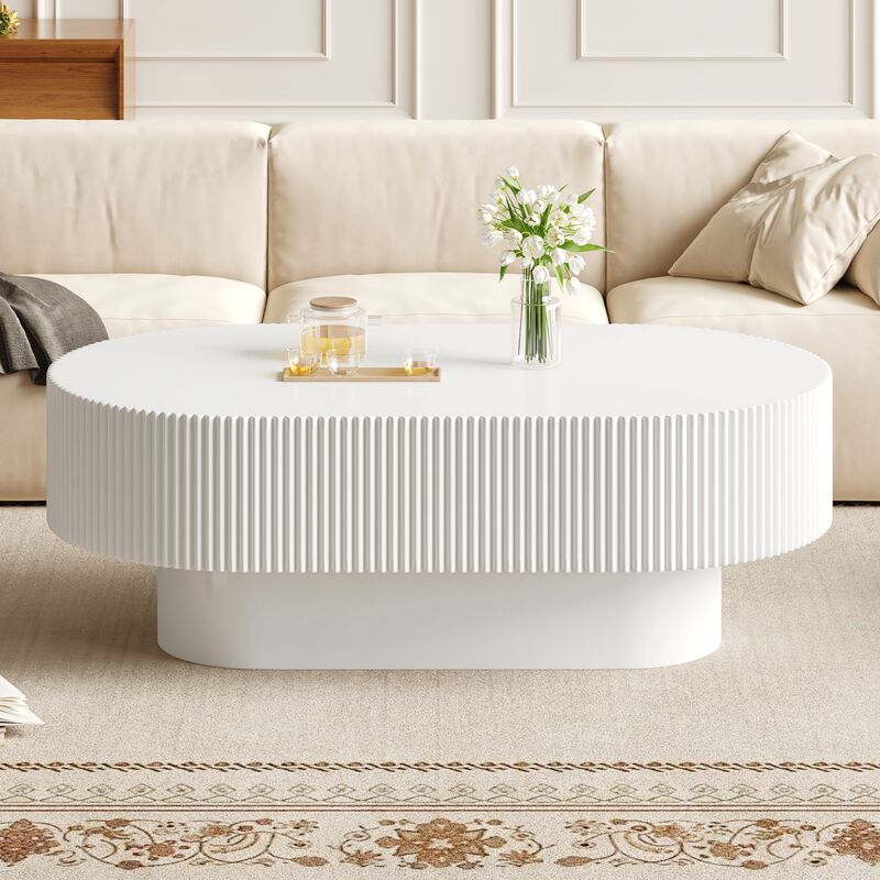 Merax Contemporary Oval Accent Table with Premium Painted Finish, Felt Floor Pads image number 2