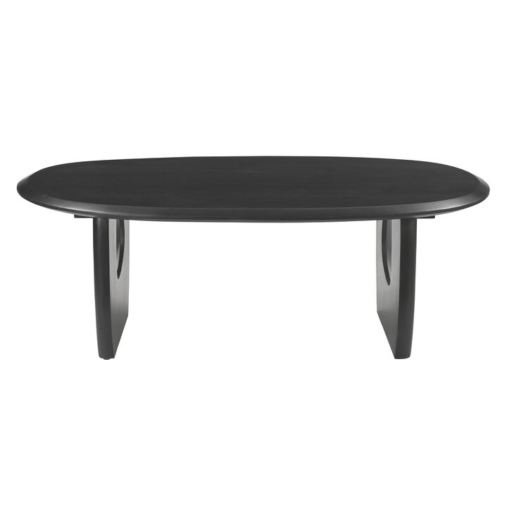 43 Inch Coffee Table, Handcrafted Acacia Wood, Cut Out Rounded Panel Legs, Black - Benzara