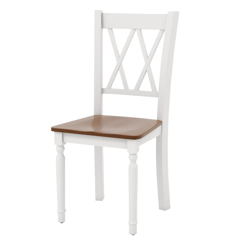 Set of 2 Wooden Farmhouse Kitchen Chairs with Rubber Wood Seat