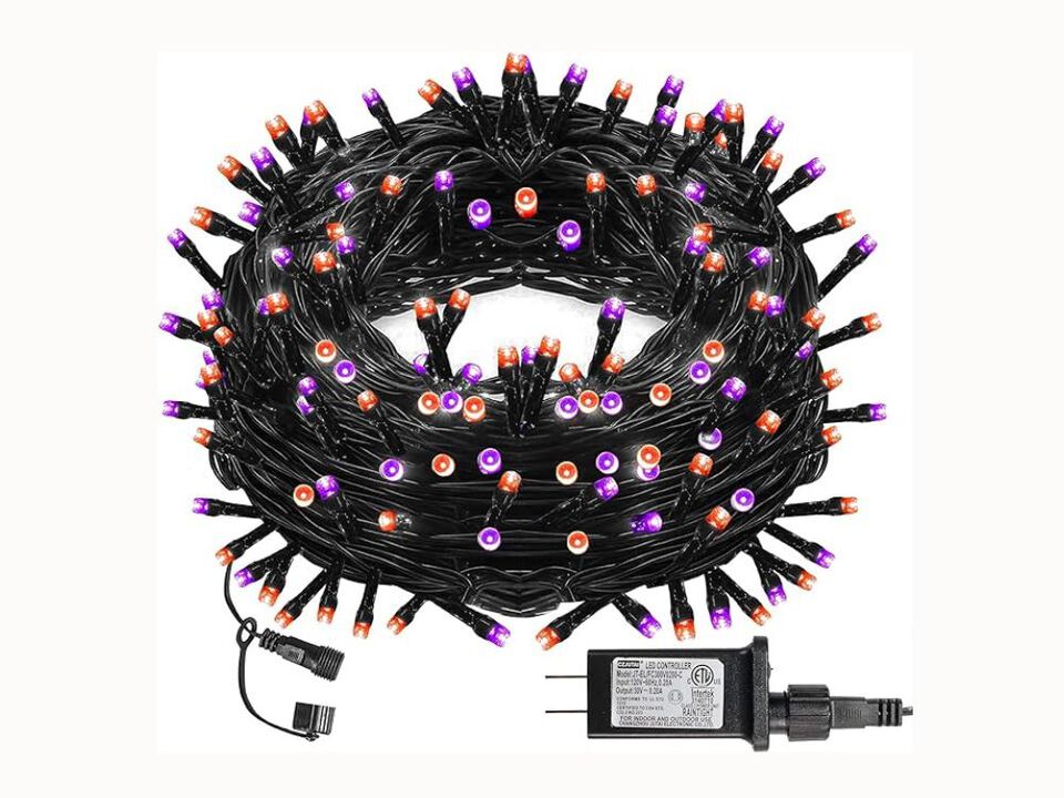 100FT Halloween LED String Lights – 300 Bulbs, 8 Modes, Purple & Orange for Outdoor Yard, Garden & Party Decor