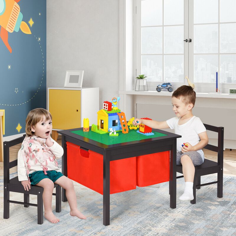 2-in-1 Building Block Table, Kids Activity Table with 2 Chairs and Storage image number 6