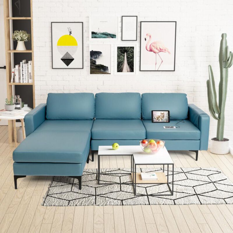 Hivvago Modular L-shaped Sectional Sofa with Reversible Chaise and 2 USB Ports