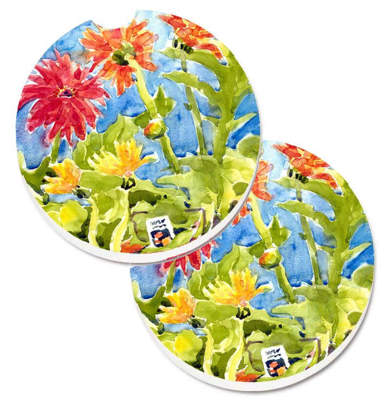 Caroline's Treasures Flower - Gerber Daisies Set of 2 Cup Holder Car Coasters 6038CARC, 2.56, Multicolor image number 0