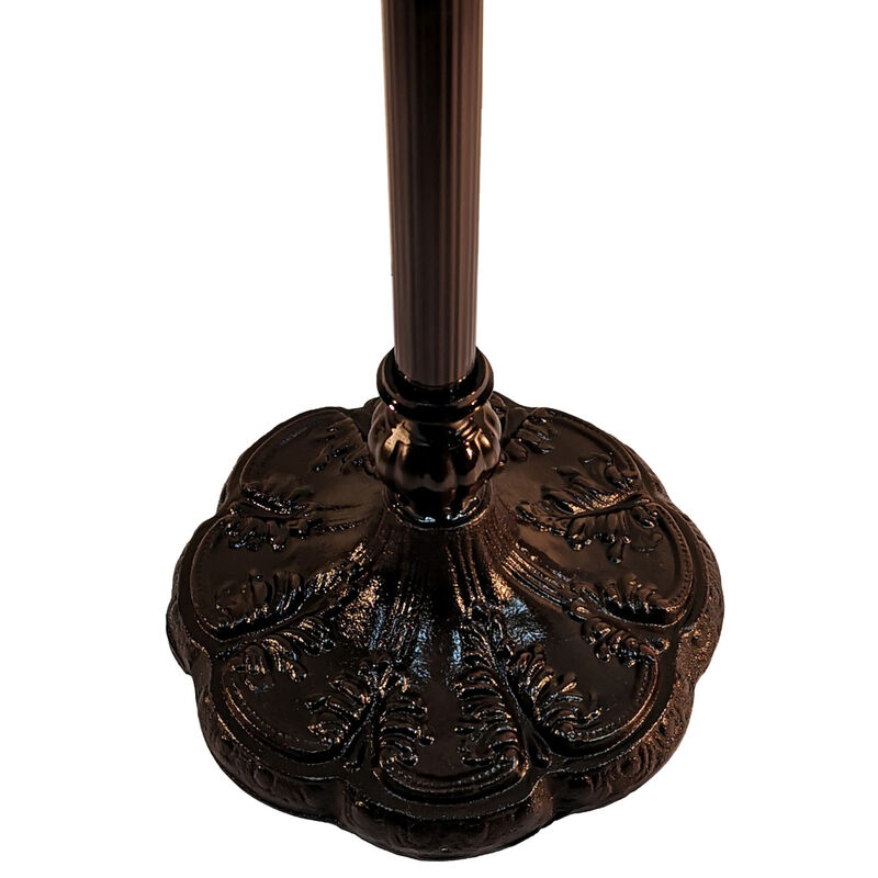 Hivvago 62" Brown And White Torchiere Floor Lamp With White Peacock Feather Glass Dome Shade