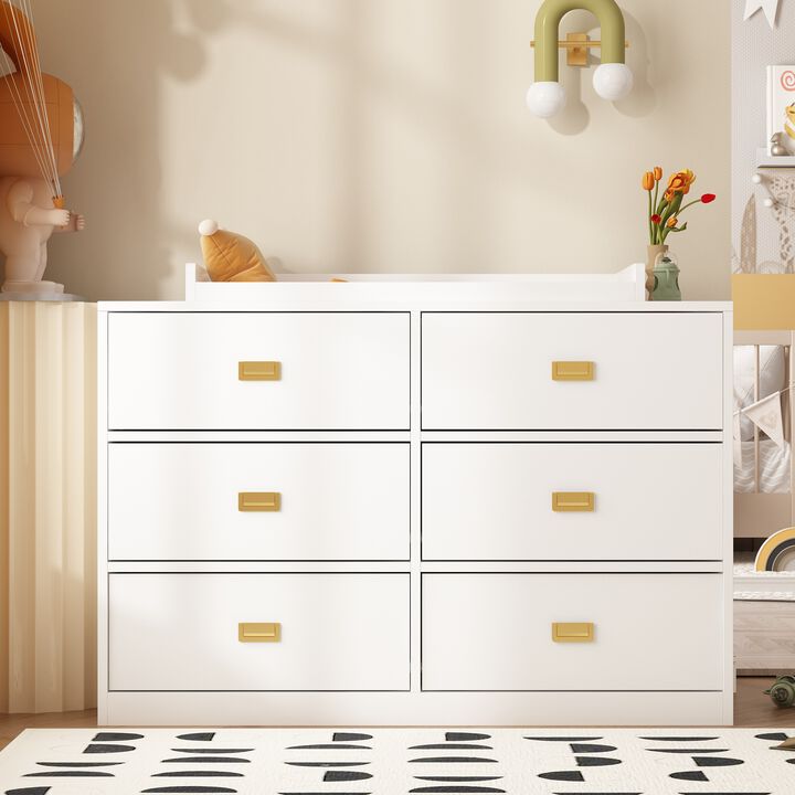 6-Drawer White Wooden Chest of Drawers Storage Dresser Freestanding Cabinet 45.3 in. W x 18.9 in. D x 30.1 in. H