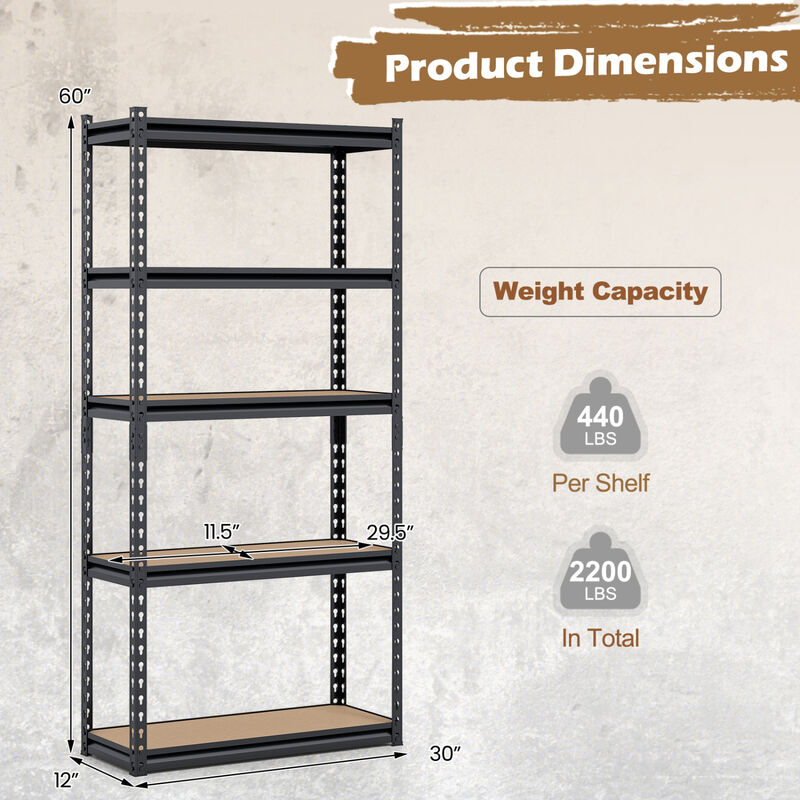 Set of 3 5-Tier Heavy-Duty Garage Shelving Units with 2200 LBS Capacity image number 2