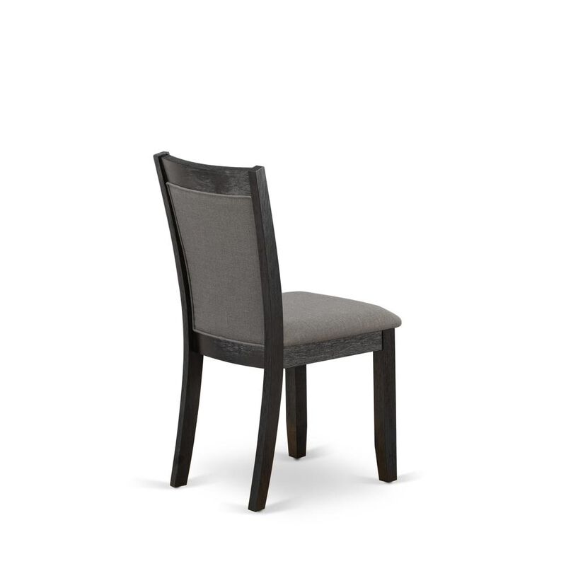 East West Furniture MZC6T50 Modern Dining Chairs - Dark Gotham Grey Linen Fabric Seat and High Chair Back - Wire Brushed Black Finish (SET OF 2)