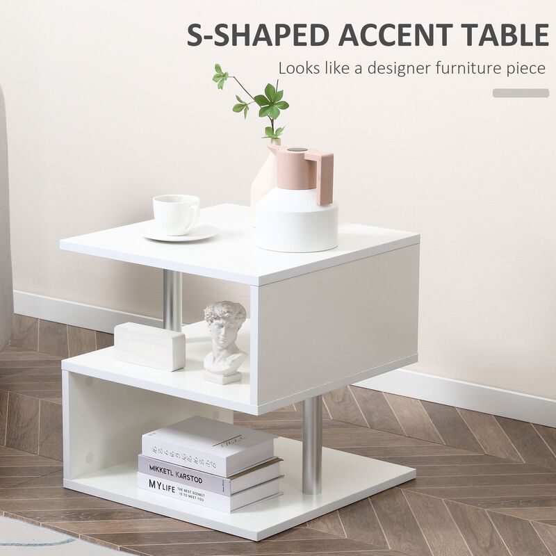 Modern Versatile Surface: White S-Shaped Lift Top Coffee Table, 3-Tier