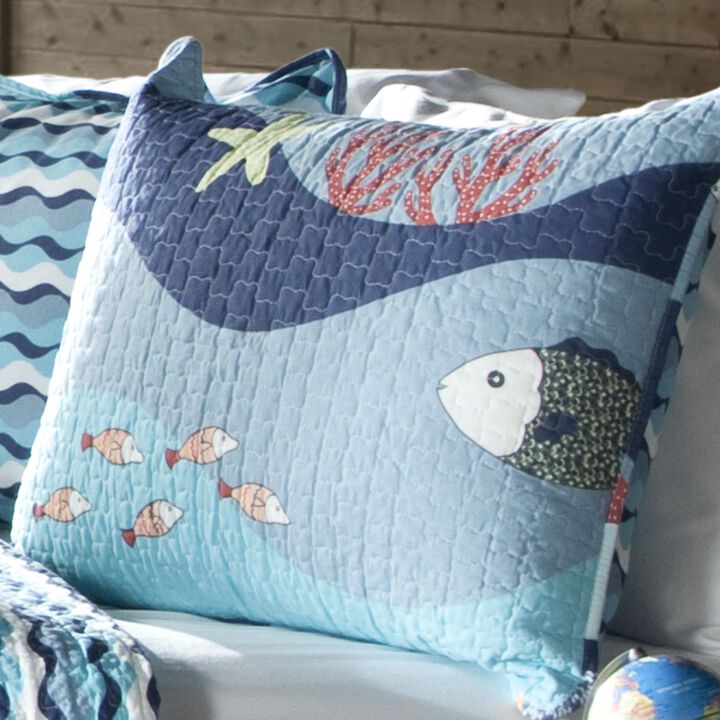 QuikFurn Full / Queen Blue Serenity Sea Fish Coral Coverlet Quilt Bedspread Set